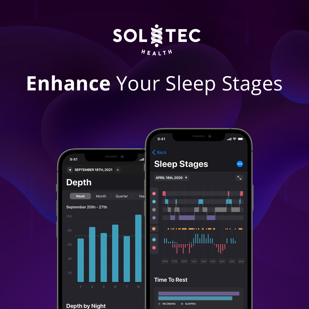 Image of SOLTEC•Z App Interface: "SOLTEC•Z App showing detailed sleep analysis graph and recommendations."